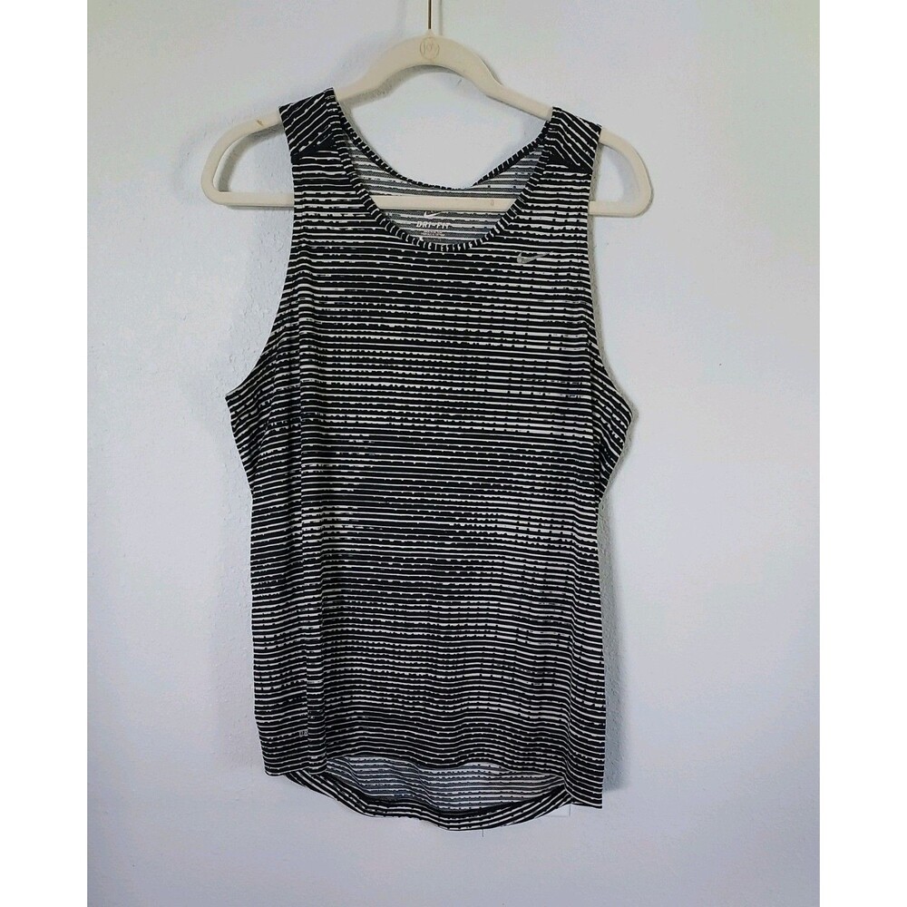 NIKE Dri Fit Women's Black & White Striped Stretch Tank Top Size Large